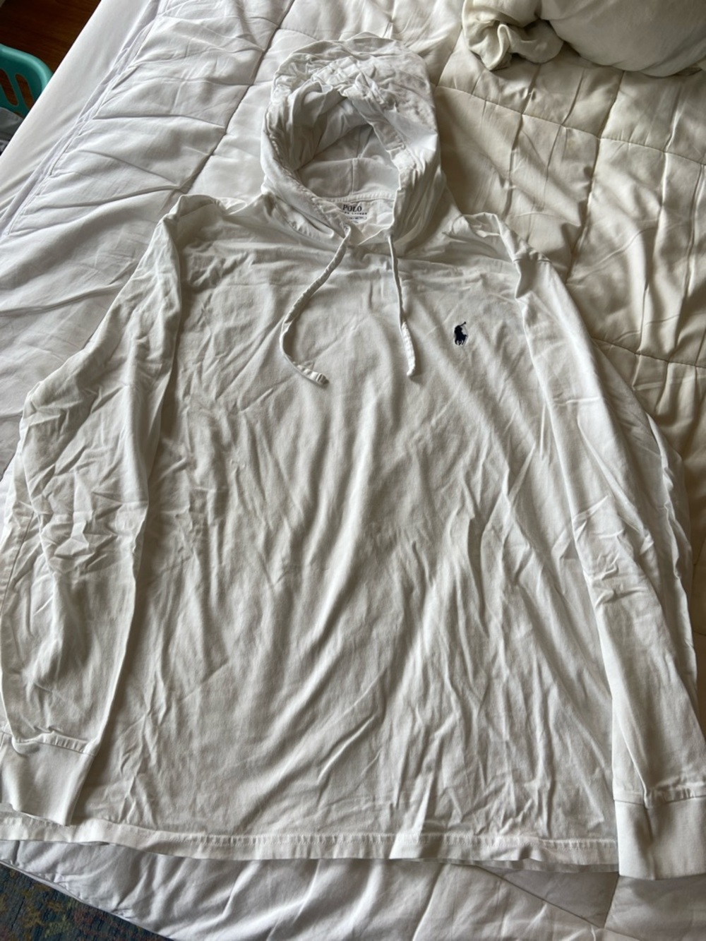 Polo by Ralph Lauren White Long-Sleeve Hooded Tee with Navy Pony
